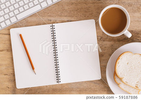 Top view of the office table On the table there are notebook Top view of the office table On the table there are notebook 59187886