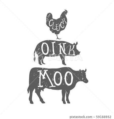Farm Anilmals Silhouette. Chicken, pig and cow. 59188932