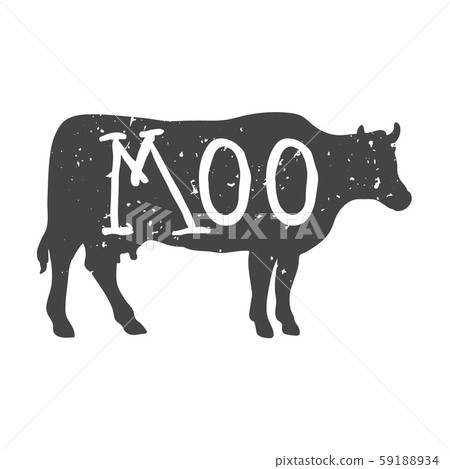 Cow Silhouette with Moo Text. Vector 59188934