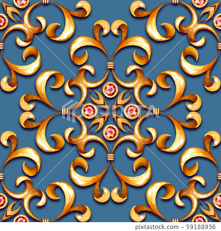 Jewelry golden seamless pattern with scrolls on blue 59188936