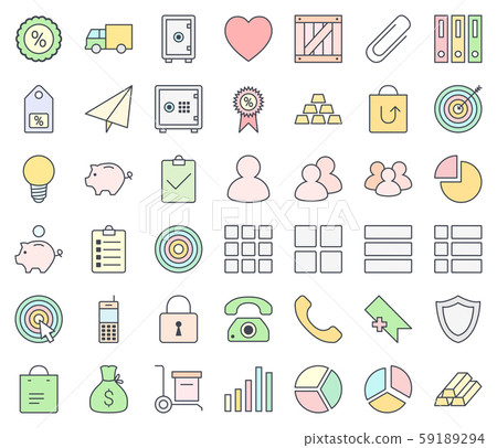 Web design, SEO and development thin line vector icon set, filling with pastel colors, isolated 59189294