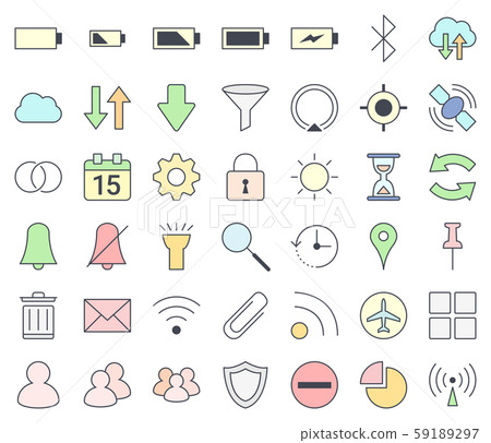 Mobile phones and smartphones interface outline icon set, filling with pastel colors - vpn, hotspot Mobile phones and smartphones interface outline icon set, filling with pastel colors - vpn, hotspot 59189297