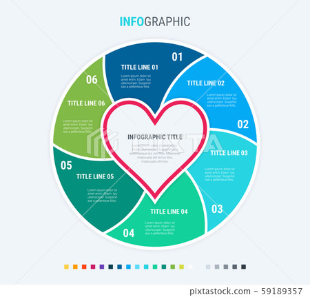 Infographic template. Love is in the air. 6 steps hearted design with beautiful colors. Infographic template. Love is in the air. 6 steps hearted design with beautiful colors. 59189357