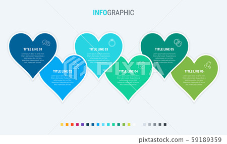 Timeline infographic design vector. 6 options, hearts workflow layout. Vector infographic Timeline infographic design vector. 6 options, hearts workflow layout. Vector infographic 59189359