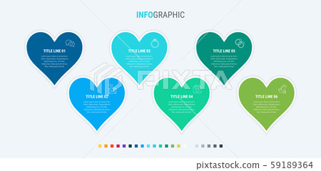 Colorful diagram, infographic template. Timeline with 6 hearts. Modular workflow process 59189364