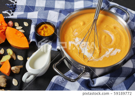 Creamy Roasted Pumpkin Soup in a saucepan Creamy Roasted Pumpkin Soup in a saucepan 59189772