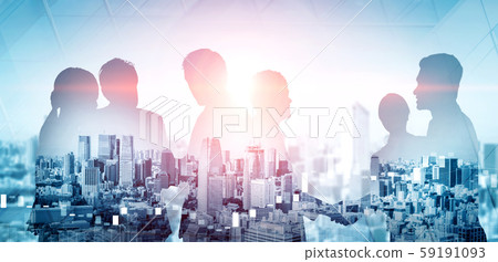 Double Exposure Image of Many Business People. Double Exposure Image of Many Business People. 59191093