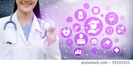 Doctor with Medical Healthcare Graphic in Hospital 59191501