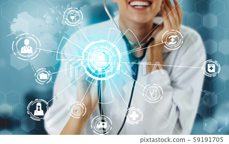 Doctor with Medical Healthcare Graphic in Hospital 59191705