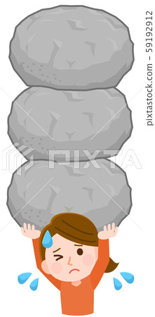 Illustration of a woman holding multiple rocks 59192912