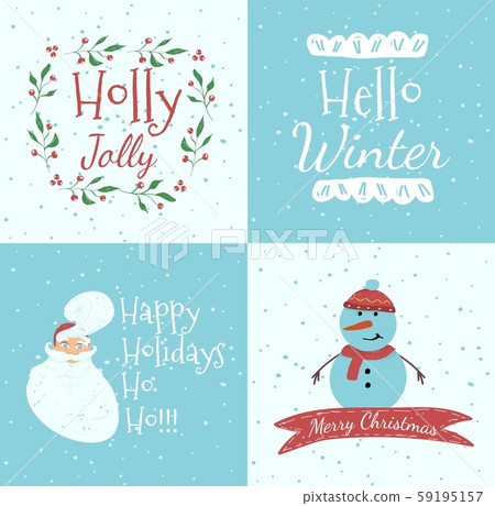 Greeting Cards Set Santa Claus Face, Funny Snowman Greeting Cards Set Santa Claus Face, Funny Snowman 59195157