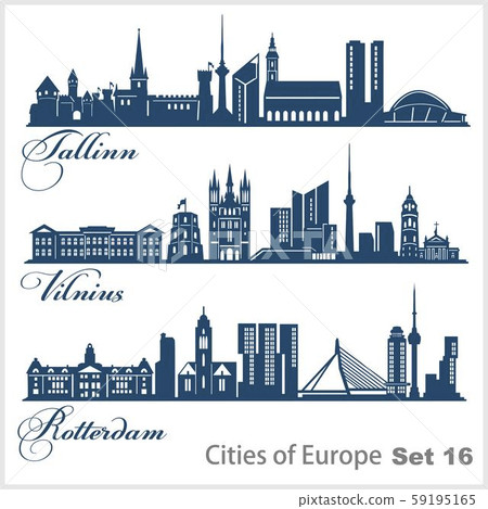 City in Europe - Tallinn, Vilnius, Rotterdam. Detailed architecture. Trendy vector illustration. 59195165