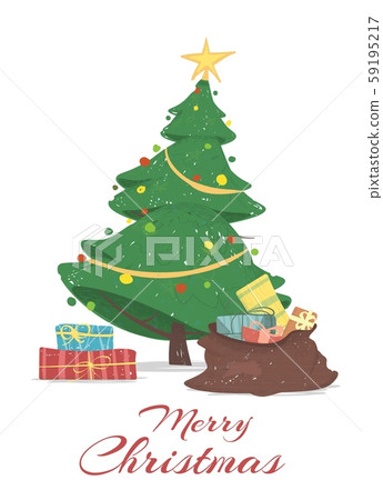 Merry Christmas Greeting Card with Christmas Tree Merry Christmas Greeting Card with Christmas Tree 59195217