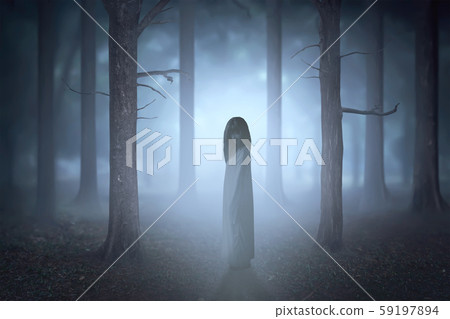Scary ghost woman with blood and dirty face Scary ghost woman with blood and dirty face 59197894