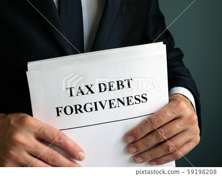 Man holdsTax debt forgiveness agreement. 59198208