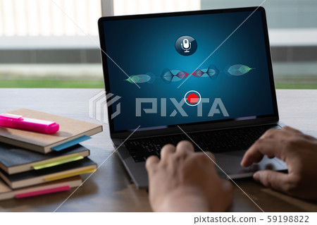 Voice assistant concept on laptop businessman work Voice assistant concept on laptop businessman work 59198822
