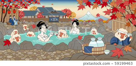 Ukiyo-e style hot spring scene 59199463