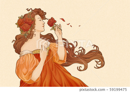 Mucha goddess holding roses 59199475
