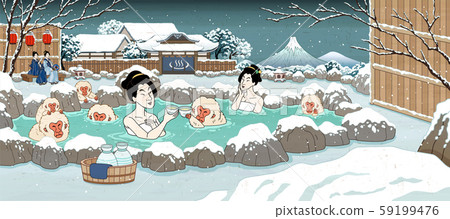 Ukiyo-e style hot spring scene Ukiyo-e style hot spring scene 59199476