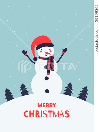 Christmas card with Snowman - Stock Illustration [59199562] - PIXTA