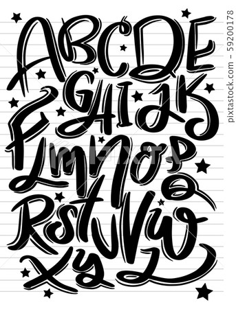 Hand drawn typeface set . Brush painted characters - Stock Illustration ...