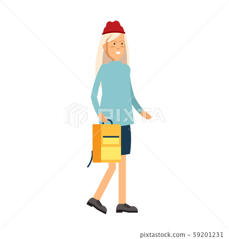 Flat vector illustration girl having a coffee and walking. 59201231