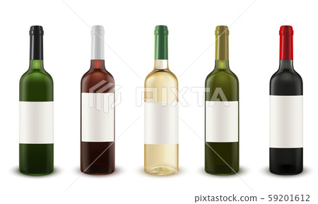 Realistic vector set of wine bottles of various colors of glass. 59201612