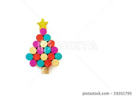 Colorful handmade Christmas tree isolated on white festive background. Colorful handmade Christmas tree isolated on white festive background. 59201795