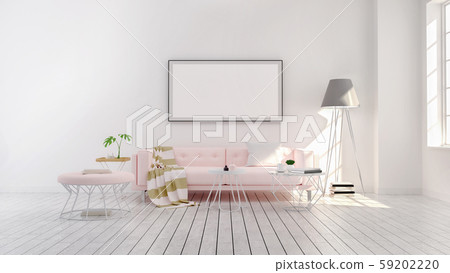 Minimalist Modern style , living room interior concept design, pink sofa and gray lamp on wood floor with white wall,3D render Minimalist Modern style , living room interior concept design, pink sofa and gray lamp on wood floor with white wall,3D render 59202220
