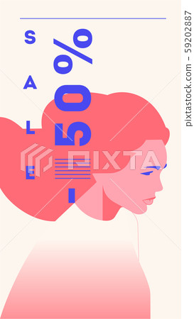 Vector fashion portrait of a model girl. Retro trendy coral color stories template. Sale Banner 50 Vector fashion portrait of a model girl. Retro trendy coral color stories template. Sale Banner 50 59202887