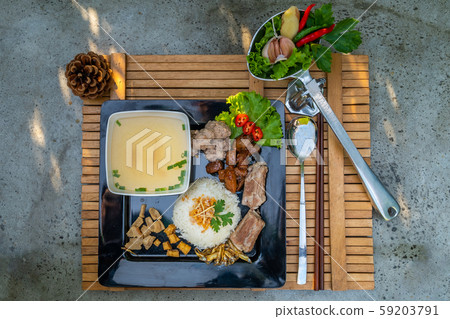 Dry Rice Porridge.Dry Rice congee with pork. 59203791
