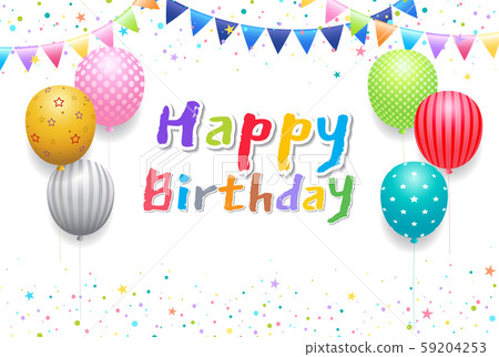 Birthday banner card frame template with colorful balloons and\
copy space