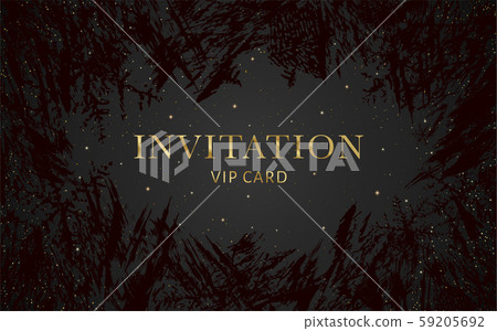 Luxurious VIP Invitation template with gold, black background and decorative golden grunge ice texture pattern. Premium class design for Gift certificate, Voucher, Gift card 59205692