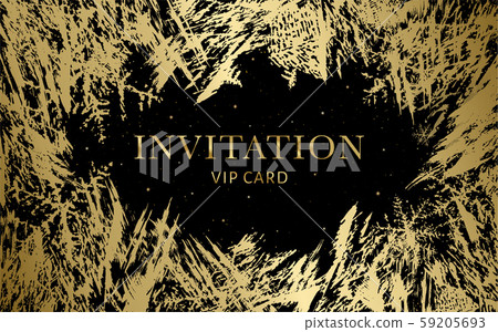 Luxurious VIP Invitation template with gold, black background and decorative golden grunge ice texture pattern. Premium class design for Gift certificate, Voucher, Gift card  59205693