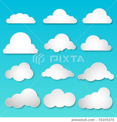 Set of small white clouds with gradient fill and a soft feathery shadow. Set of small white clouds with gradient fill and a soft feathery shadow. 59205878