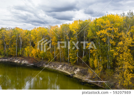Aerial view of the Beautiful River Landscape at autumn. Cloudy day. Aerial view of the Beautiful River Landscape at autumn. Cloudy day. 59207989