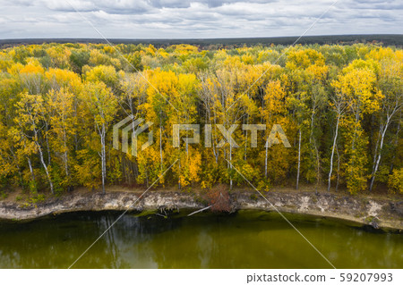 Aerial view of the Beautiful River Landscape at autumn. Cloudy day. Aerial view of the Beautiful River Landscape at autumn. Cloudy day. 59207993