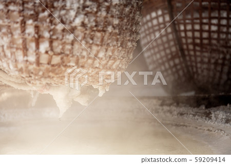 Smoke from fireplace with salt basket. 59209414