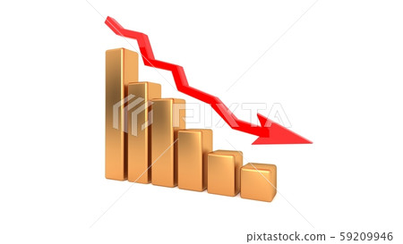 Chart of falling incomes, losses of an enterprise, crisis of incomes. 3D illustration Chart of falling incomes, losses of an enterprise, crisis of incomes. 3D illustration 59209946