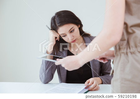 Business girl boring tired worry bad mood and moody office friend 59210198