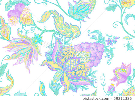 Fantasy flowers traditional Jacobean embroidery 59211326