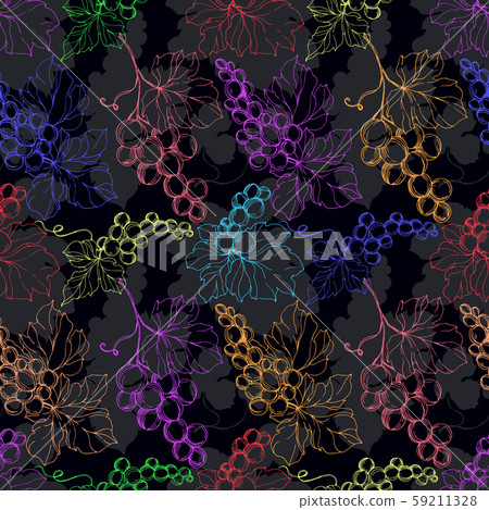 Vector Grape berry healthy food. Black and white engraved ink art. Seamless background pattern. 59211328