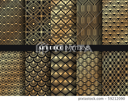Art deco pattern. Golden minimalism lines, vintage geometric arts and deco line ornate seamless 59212090