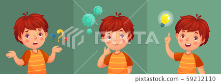 Child question. Thoughtful young boy ask question, confused kid and understand or found answer 59212110