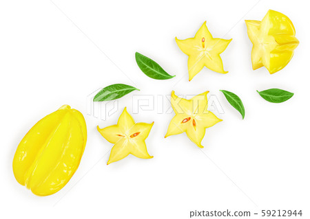 Carambola or star-fruit isolated on white background with copy space for your text. Top view. Flat 59212944