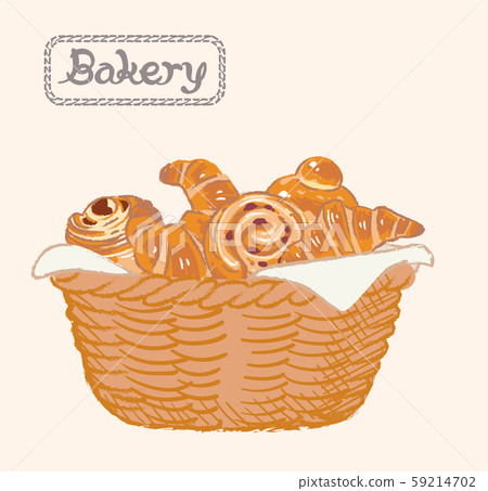 Sweet bread in a bakery basket. Bread material. Vintage, retro style. 59214702