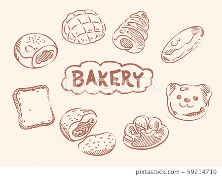 A set of bread ingredients. Japanese bakery bread. Sketch, retro style 59214710
