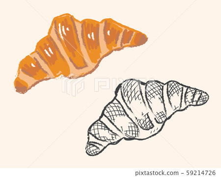 牛角包。麵包材料。一整套手寫風格和素描風格。 59214726