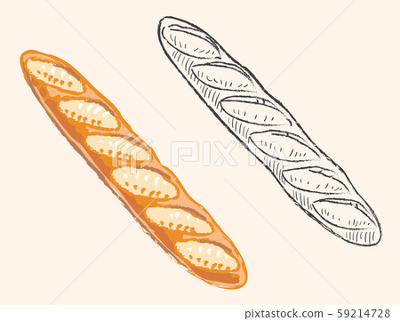 法式長棍麵包。麵包材料。一整套手寫風格和素描風格。 59214728