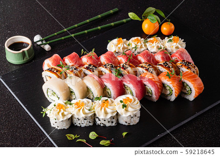 sushi set on the black background 59218645